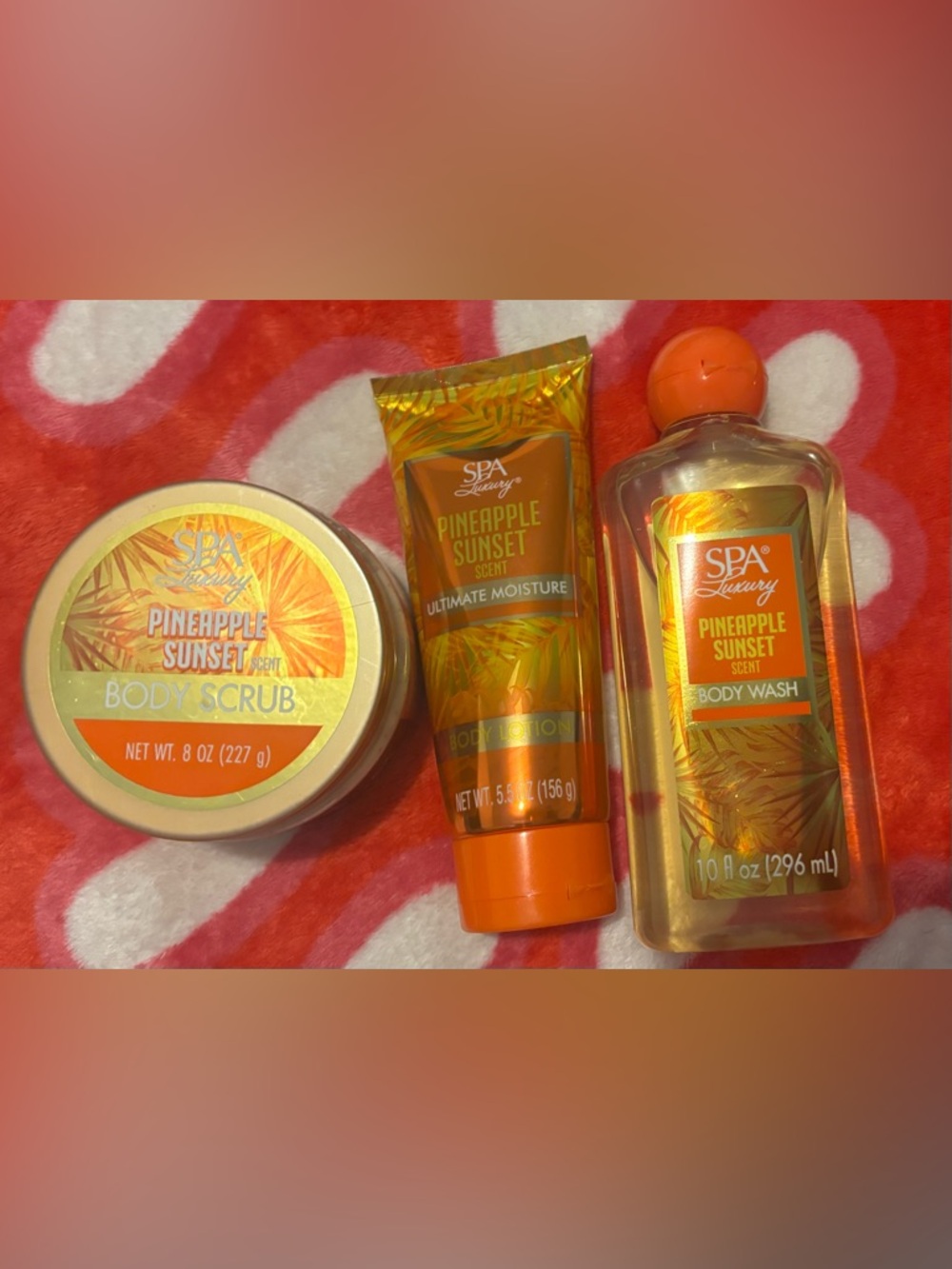 SPA Luxury Pineapple Sunset Body Scrub & Body Wash and lotion
